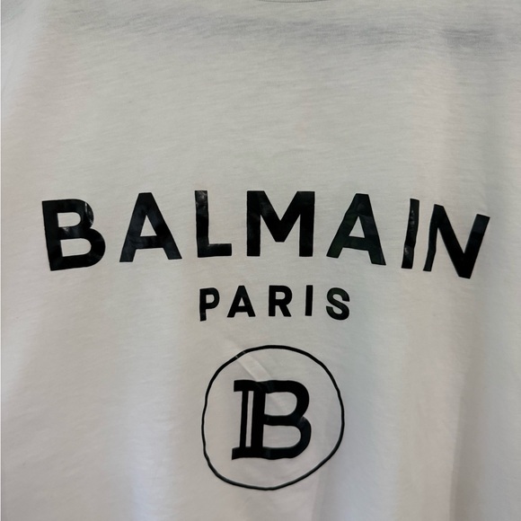 Balmain Authentic White Short Sleeve Crop Tee with logo. Never worn. Size XS - Picture 2 of 6